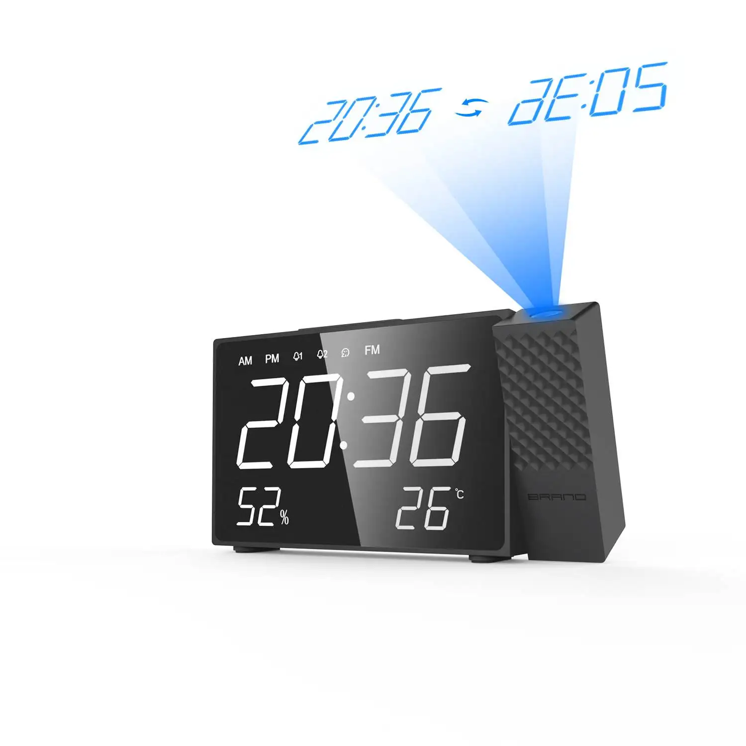 

NEW Desk Digital Clock Projection Alarm Clock Digital FM Radio Dual Alarm Volume Snooze Time Humidity Temperature DisPlay