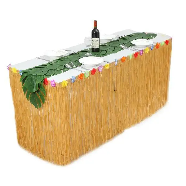

Adeeing 2.75 * 0.75m 1 * Hawaiian Picnic Table Skirt & 12 Simulate Tropical Leaves Party Table Decoration New Year