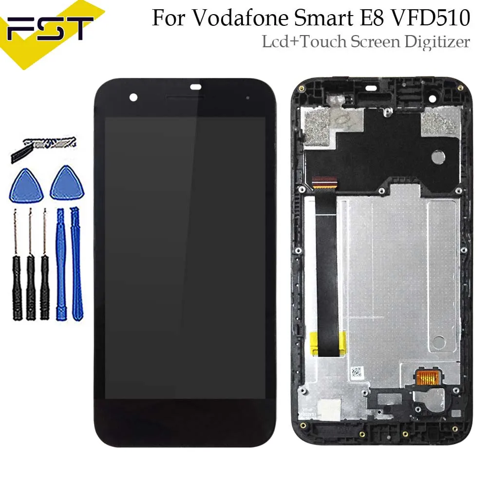 

Black 5.0''For Vodafone Smart E8 VFD510 VFD 510 LCD Display Touch Screen Phone Digitizer Assembly With Frame Replace Parts+Tools