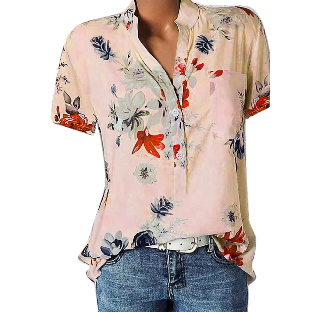 Fashion Blouse Women Plus Size 5XL Summer V-neck Print Blouse Shirt Tops Short Sleeve Blusas Mujer 2019 womens tops and blouses