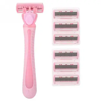 

6Pcs Six-layer Female Blades Women Body Hair Removal Manual Epilator with 1 Handle Shaving machines Tool