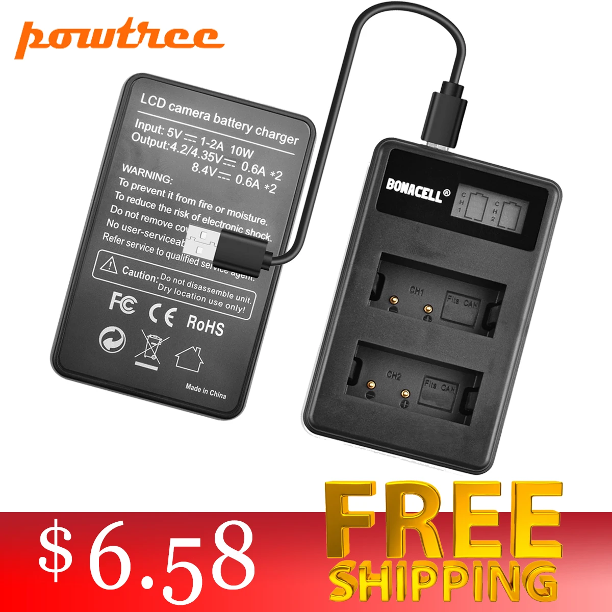 

Bonacell USN1 Digital Travel Camera Charger For Sony NP-FW50 Batteries Compatible With a6500 a7 a7II a7R a7R2 a7s L30