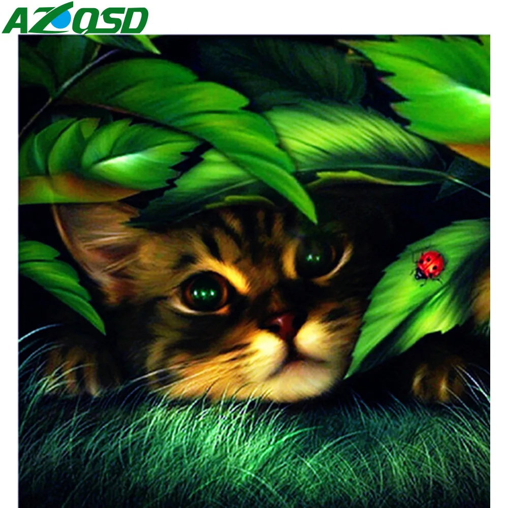 

AZQSD Diamond Embroidery Needlework Picture Rhinestones 5D DIY Home Decoration Diamond Mosaic Diamond Painting Cat Animal
