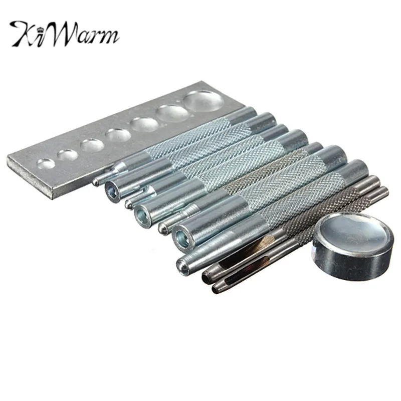 

Kiwarm New 11pcs DIY Leather Craft Tool Die Punch Snap Fasteners Press Studs Rivet Setter Base Fixing Kit for DIY Leathercraft