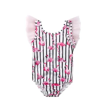 

Kids Baby Girls Swimwear Ruffles Patchwork Cartoon Flamingo Bodysuit Swimming Costume Striped Swimsuit Bikini Bathing Suit 0-5T