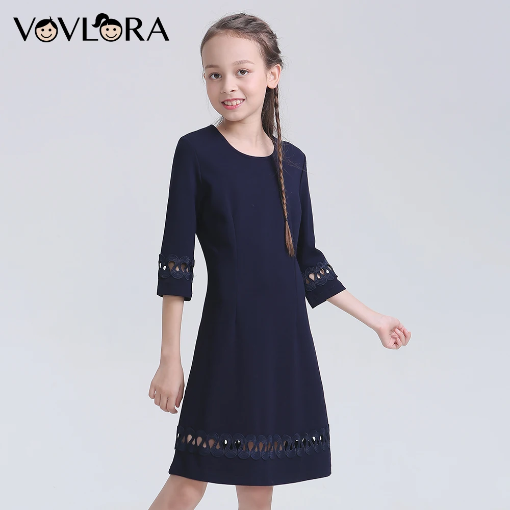 

School Teen Dress For Girls Knitted Half Sleeve O Neck Teenagers Dresses Autumn 2018 School Uniform Size 9 10 11 12 13 14 Years