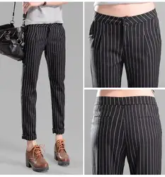 MIKU Весна Лето модный стиль вертикальная полоса девять футов шаровары женские повседневные брюки черные и белые брюки для отдыха