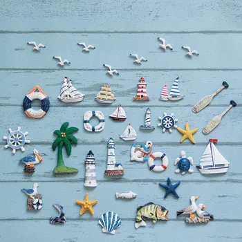 

Mediterranean Style Resin Decorative Refrigerator Marine Life Buoy Lighthouse Watchtower Boat, Fridge Magnet Home Decor