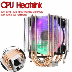 90 мм 3Pin Процессор теплоотводы 4 теплопроводов холодильник Dual-Башня цветная (RGB), но тихими вентиляторами для Intel LGA 775/1150/1151/1155/1156/1366 для AMD AM2 +/AM3