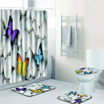 

The Bathmate 4pcs Shower Curtain Set Carpet for Bathroom Rug and Mat Set Flower Indian Decoration Bath Mat for Home Decorc
