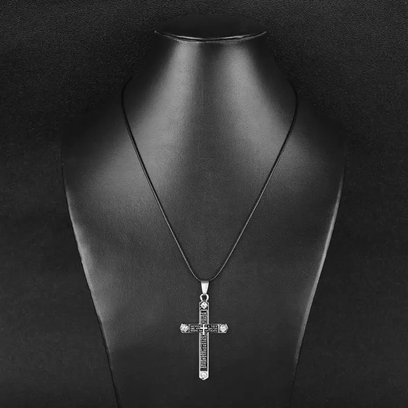 Jiayiqi трендовые мужские ювелирные изделия, ожерелья с крестом, черная подвеска, кожаная веревка из полиуретана, украшение, Классическая цепочка длиной 45 см
