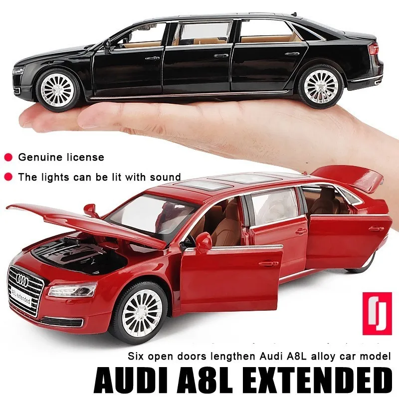 Модель автомобиля из сплава A8L удлиненная металлическая с подсветкой|Наземный