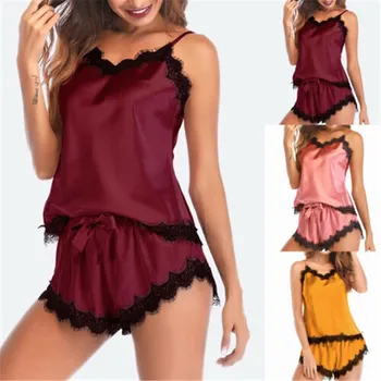 

New Sexy Women Lingerie Nightwear Sleepwear Babydoll Two Pieces Lace G-string Underwear V-neck Strap Tank Shorts Exotic Sets Hot