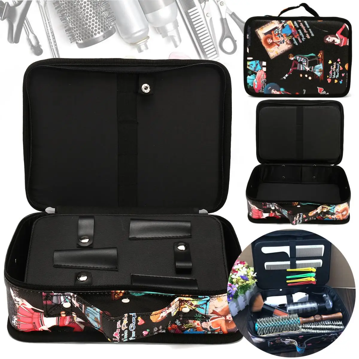 

Professional Barber Hair Tools Bag Salon Hairdressing Scissor Clipper Comb Storage Case Can Hold Hair Dryer Training Head