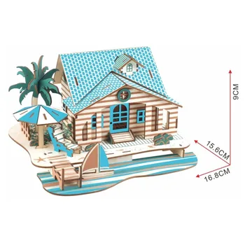 

Nulong Laser Cutting 3D Wooden Puzzle 3D wood Jigsaw Puzzle Woodcraft Assembly Kit -Bali Island Villa with 96pcs Parts