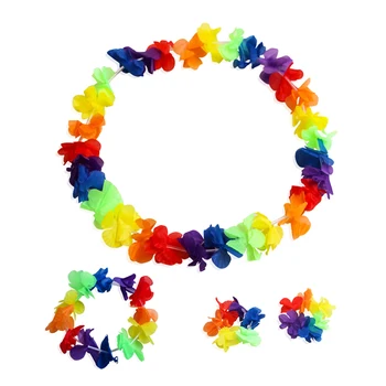 

6 sets Hawaiian Leis Bracelets Headband Simulated Flower Wreath Floral Garland Party Favor Party Supplies