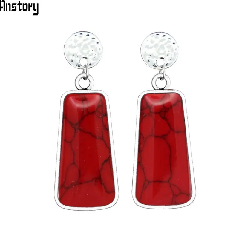 

Geometric Synthetic Turquoises Earrings Stud For Women Antique Silver Plated Fashion Jewelry TS496