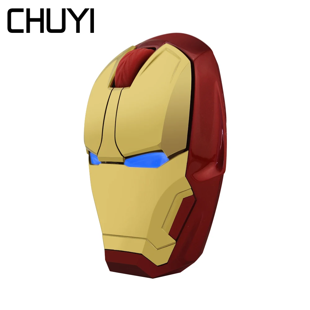 

CHUYI Wireless Mouse Avengers 3 Iron Man Design Mause Ergonomic 2.4G 2400DPI Computer PC Mice With Wrist Rest Mouse Pad Kit