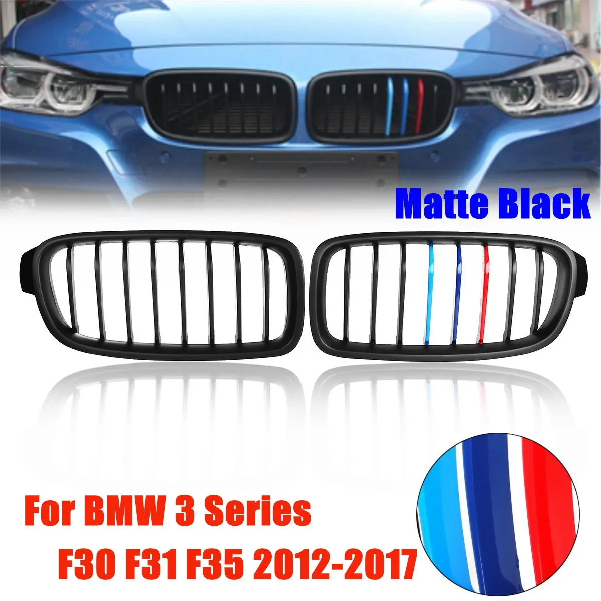 

1 Pair 3Colors for BMW 3 Series F30 F31 F35 2012-2017 for Replacement Racing Grill Matte Black MColor Kidney Front Grill Grille