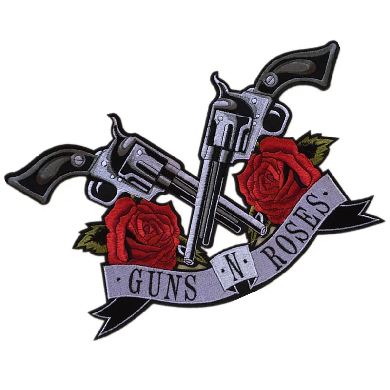 

PGY GUN Rose Flower Applique Clothing Embroidery Patch Fabric Sticker Iron On Sew On Patch For Clothing DIY Big Biker Parches