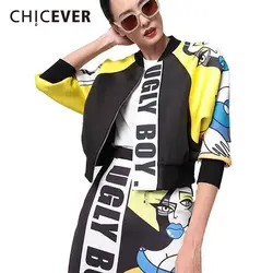 [CHICEVER] 2017 Spring Women Cartoon Letter Air layer jacket Female Baseball Stand Collar Tops Sleeveless Coats Clothes Fashion