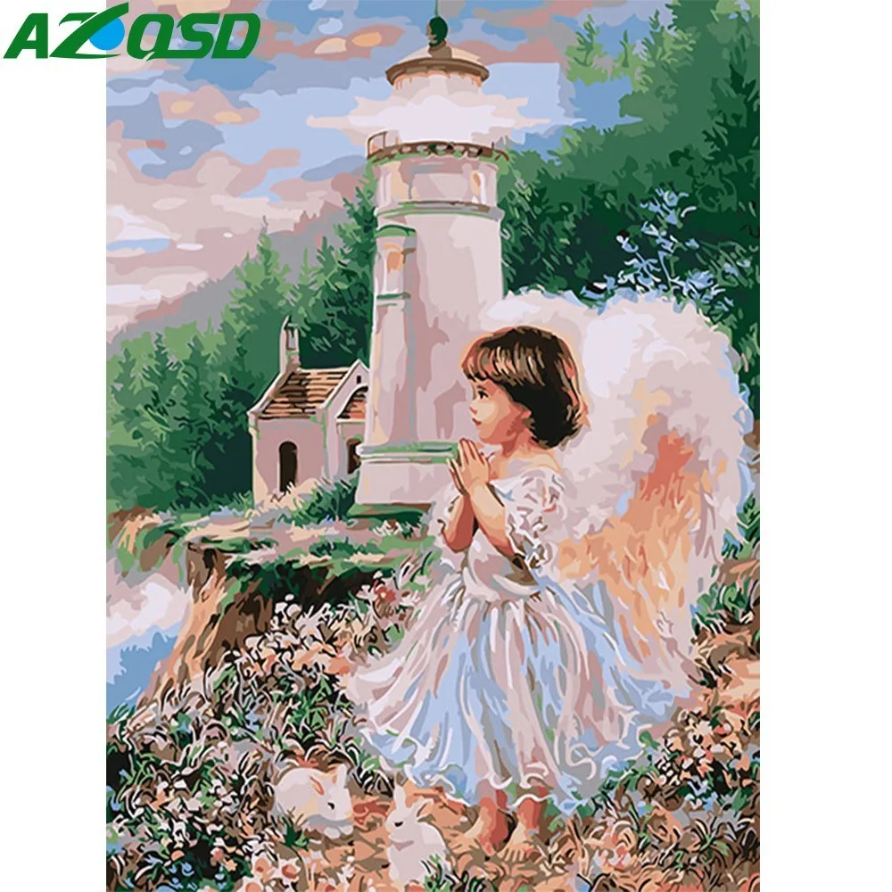 AZQSD масляная краска ing Angel Girl по номерам DIY Холст Картина Ручная Краска ed украшение