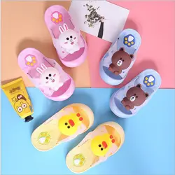 2019 летние тапочки, модные детские тапочки с изображением кролика и медведя, милые Нескользящие пляжные тапочки для мальчиков и девочек