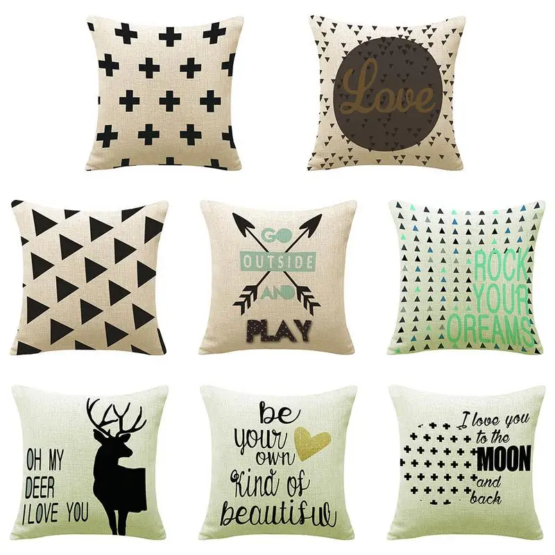 

8 Sizes Pillowcase Pillow Customized Cotton and Linen Sofa Cushion Cover Black White Small Animal Geometric Pattern Home Decor