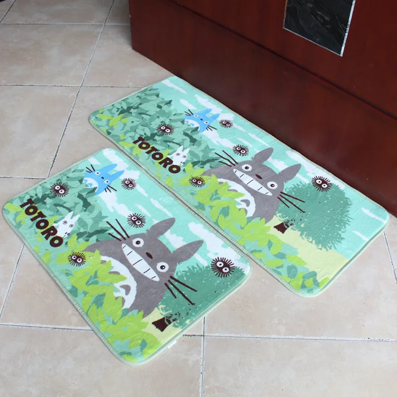

My Neighbor Totoro Polyester Green Leaf Totoro Cat Cartoon Rectangle Children's Bedroom Bathroom Non-slip Floor Baby Play Mat