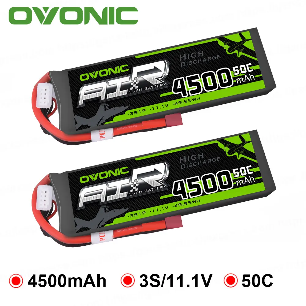 Комплект аккумуляторов 2x Ovonic 11 1 В 4500 мА/ч 50C-100C 3S LiPo с Т-образным разъемом XT60 для