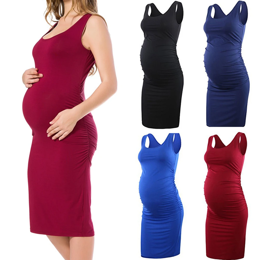 2019 New Fashion Pregnant Dress Soft Solid Dresses Sleeveless Simple Casual Red Color For Women High Quality Hot Sale |