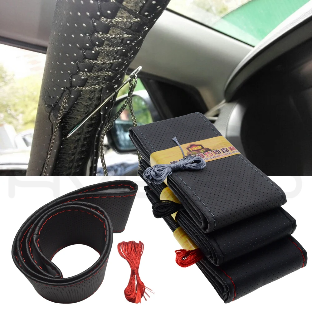 Car Styling DIY Steering Wheel Covers Extremely Soft Leather Braid on