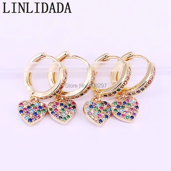

5Pair Fashion Simple Rainbow CZ Micro Pave Heart Dangle Earrings for Women Cute Earring Jewelry Gift