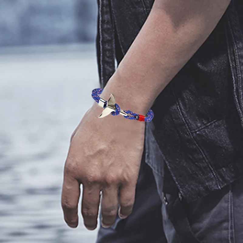 Fashion Whale Tail Anchor Bracelets Men Women Charm Nautical Survival Rope Chain Bracelet Male Wrap Metal Hooks Couples Bracelet