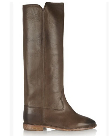 

Abesire 2019 Women Genuine Leather Slip-on Knee High Boots Female Round Toe Long Boots Girls Designer Low Heels Casual Shoes