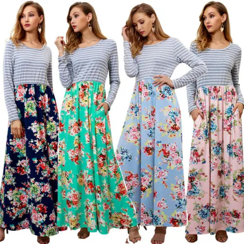 Для женщин BOHO Длинные Вечеринка Пром с цветочным принтом летние пляжные Платье Макси