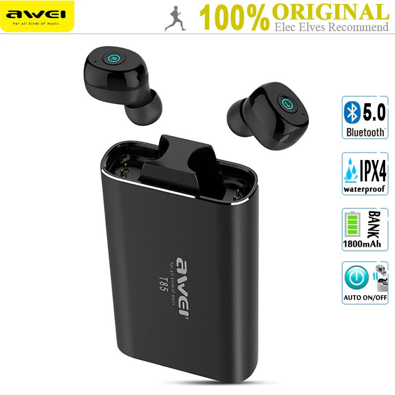 Awei T85 TWS True беспроводные наушники (Bluetooth V5.0 1800 мАч Зарядная база power Bank функция IPX4