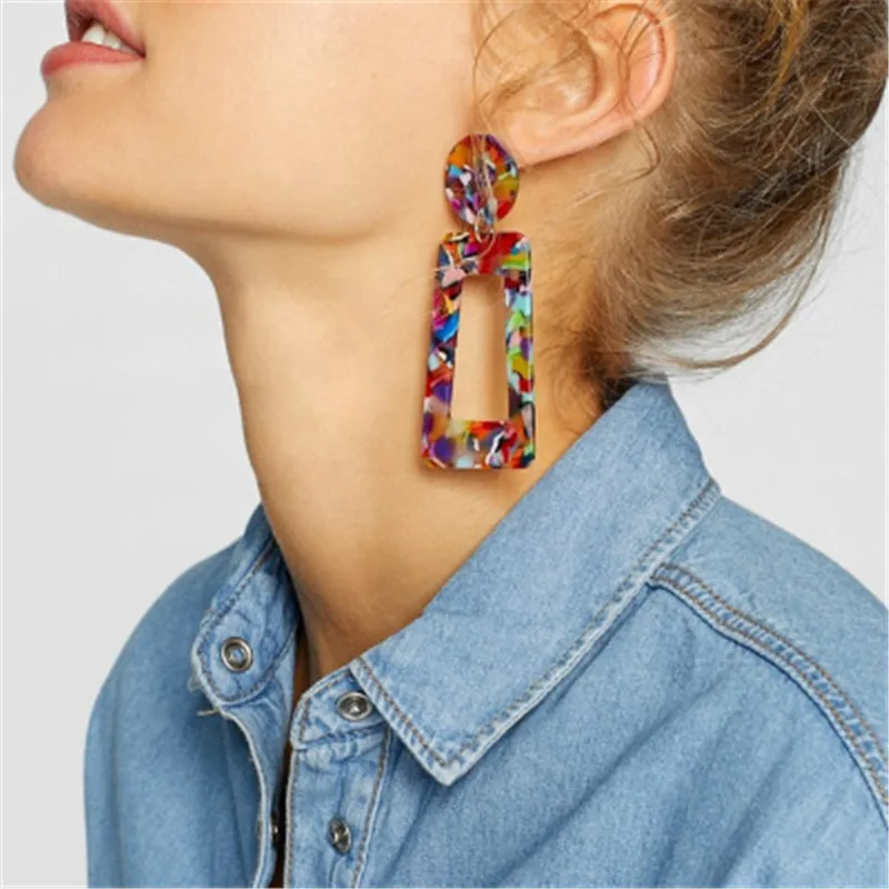 

2019 Bohemia Fashion Women Geometric Earrings Colorful Acrylic Resin Drop Dangle Earrings For Women Girls Party Jewelry Gifts