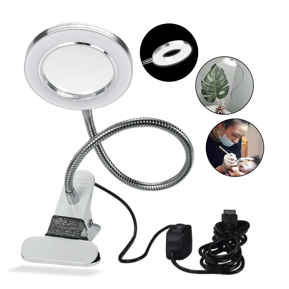 Настольная лампа с зажимом дизайн USB регулируемый холодный белый стол свет для бровей Тату-дизайн ногтей красота макияж защита глаз без бликов
