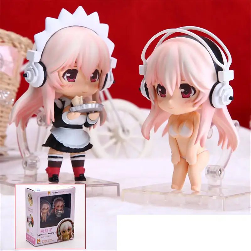 

8cm Action Figure SUPERSONICO Super Sonico Cute Q Maid Suit Swimsuit Ver. Working Set PVC Swimwear Beach Queen Doll Model Gift