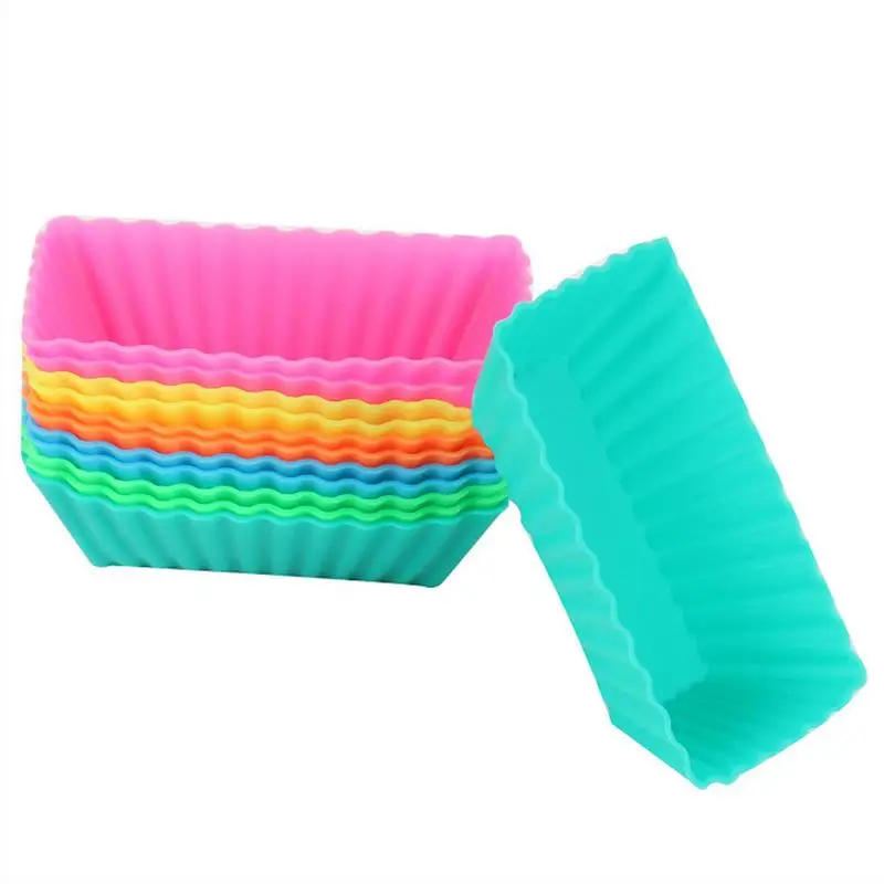 

12Pcs/set Silicone Rectangular Reusable Baking Cake Molds Jelly Mould Cupcake Maker Muffin Cup Random Color