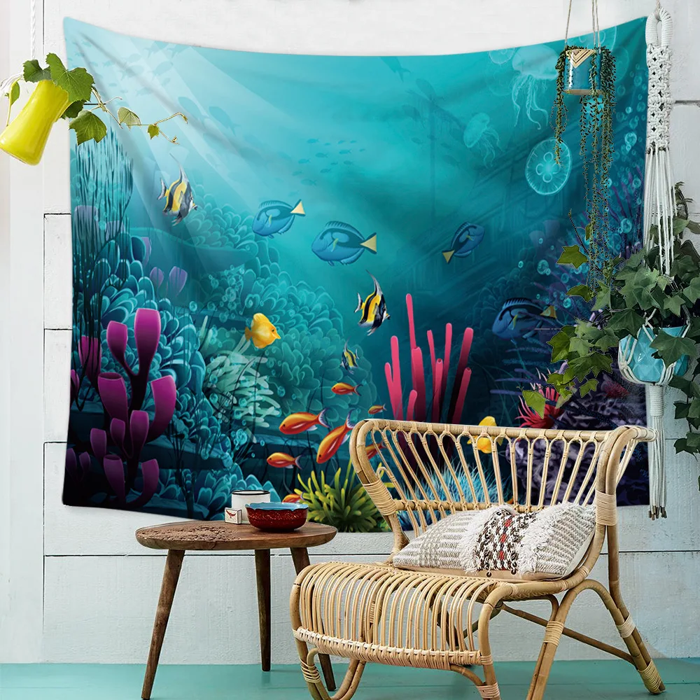 Blue Sea World Tapestry Wall Hanging Large Oversized Cloth Tapestries