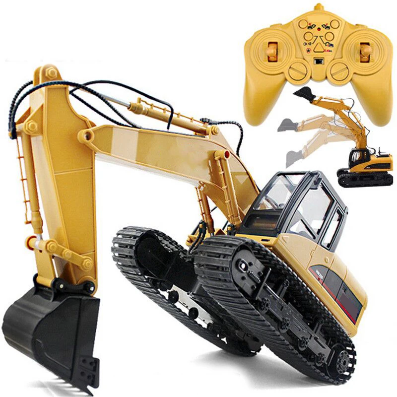 15 Channel 2.4GHz 1:14 Metal RC Excavator Toy Model Engineering Vehicle Hydraulic Crawler Remote Control Car Machine Kids Toy