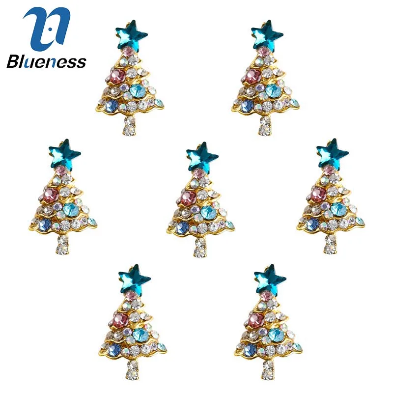 Blueness 10 шт/партия 3D Гвозди Стразы новогодняя елка со звездой DIY сплав для маникюра