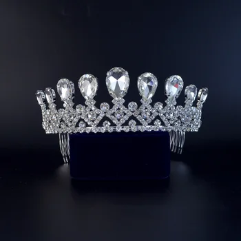 

Shining Bridal Tiaras Rhinestone Crown Biger Stone Hair Accessories Princess Queen Crystal Tiaras Comb Headband For Women 02409