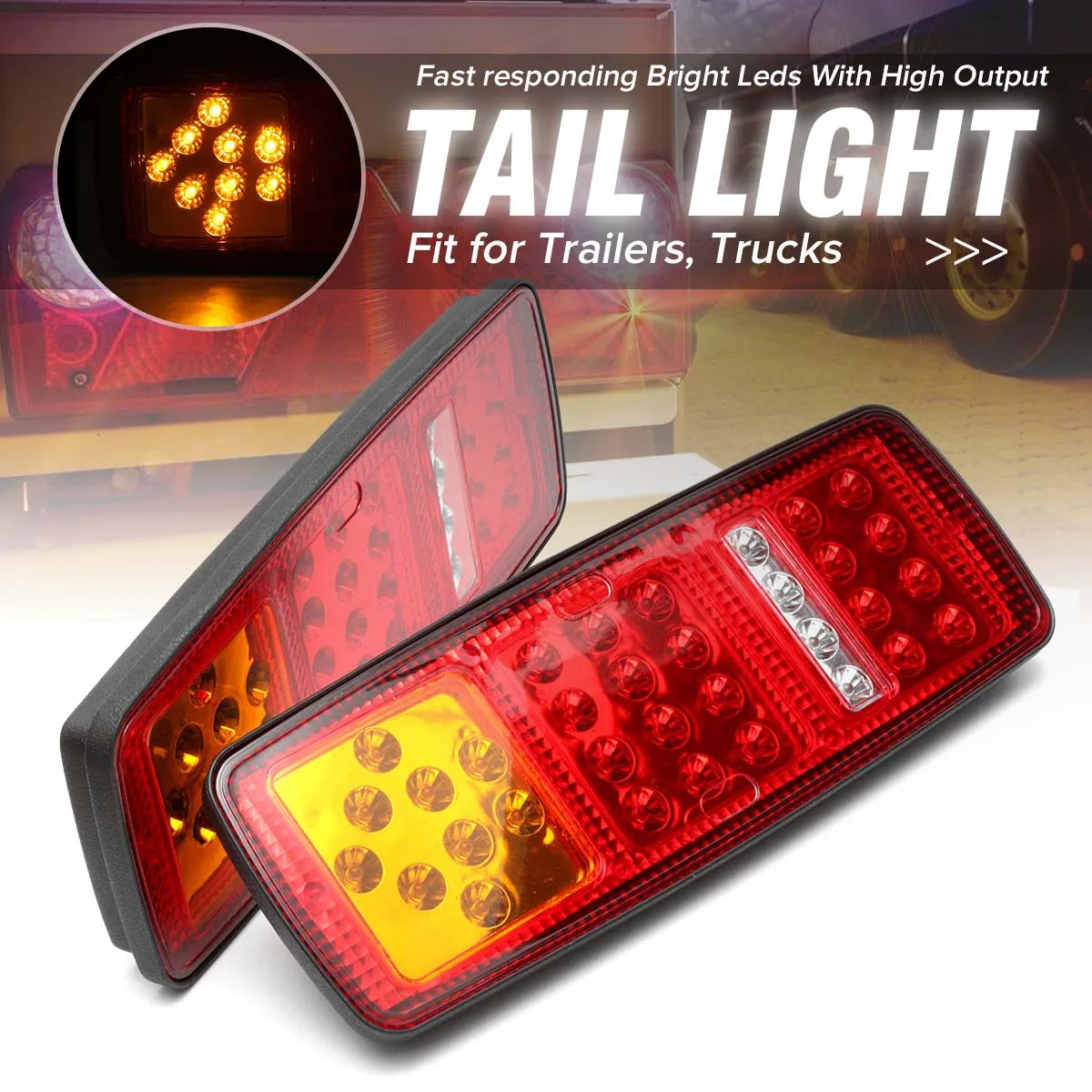 

2Pcs 33 LED Trailer Tail Lamp Truck Bus for Van Stop Rear Tail Indicator Lights Reverse Lamp 12V -Waterproof
