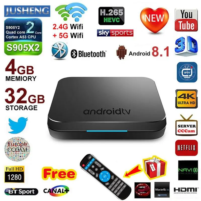 

KM9 Android 8.1 TV BOX S905X2 Quad Core ARM Cortex-A53 CPU Network Set Top Box 4GB+32GB 4K WIFI Bluetooth Edition Network Player