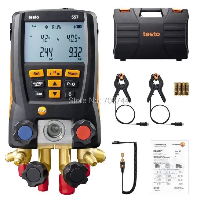 Testo 557 цифровой манометр 4-полосная зажим Температура щупы, чехол, внешняя вакуумная датчик Пирани Bluetooth 0563 1557 со шлангами