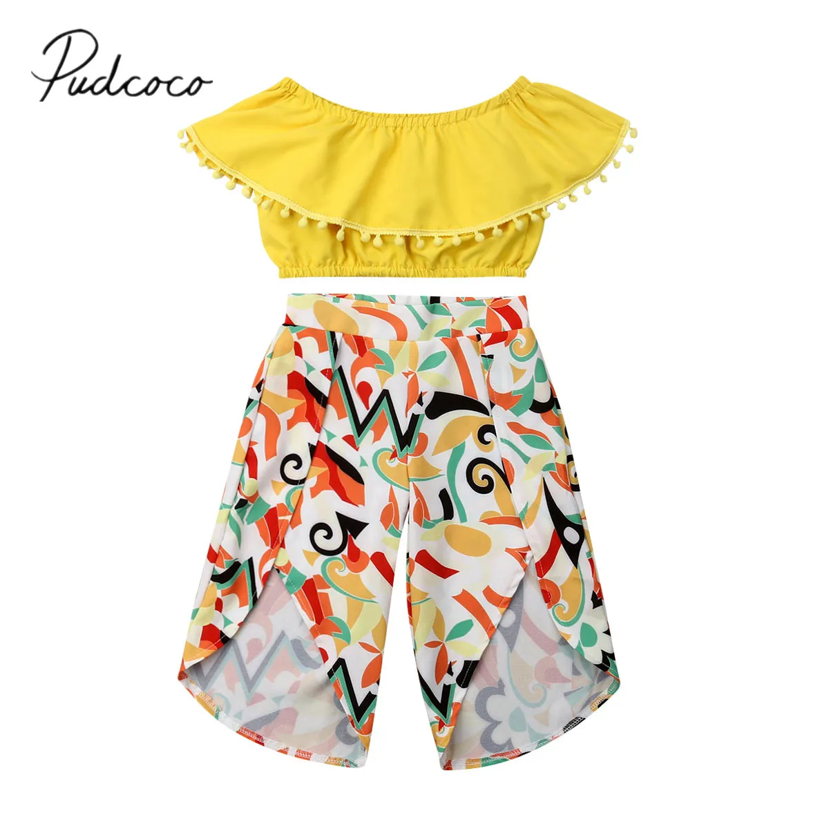 

2019 Children Summer Clothing Kid Toddler Girl Short Crop Tops T-Shirt+ Colorful Floral Ripped Pants 2Pcs Sets Outfit 1-6T