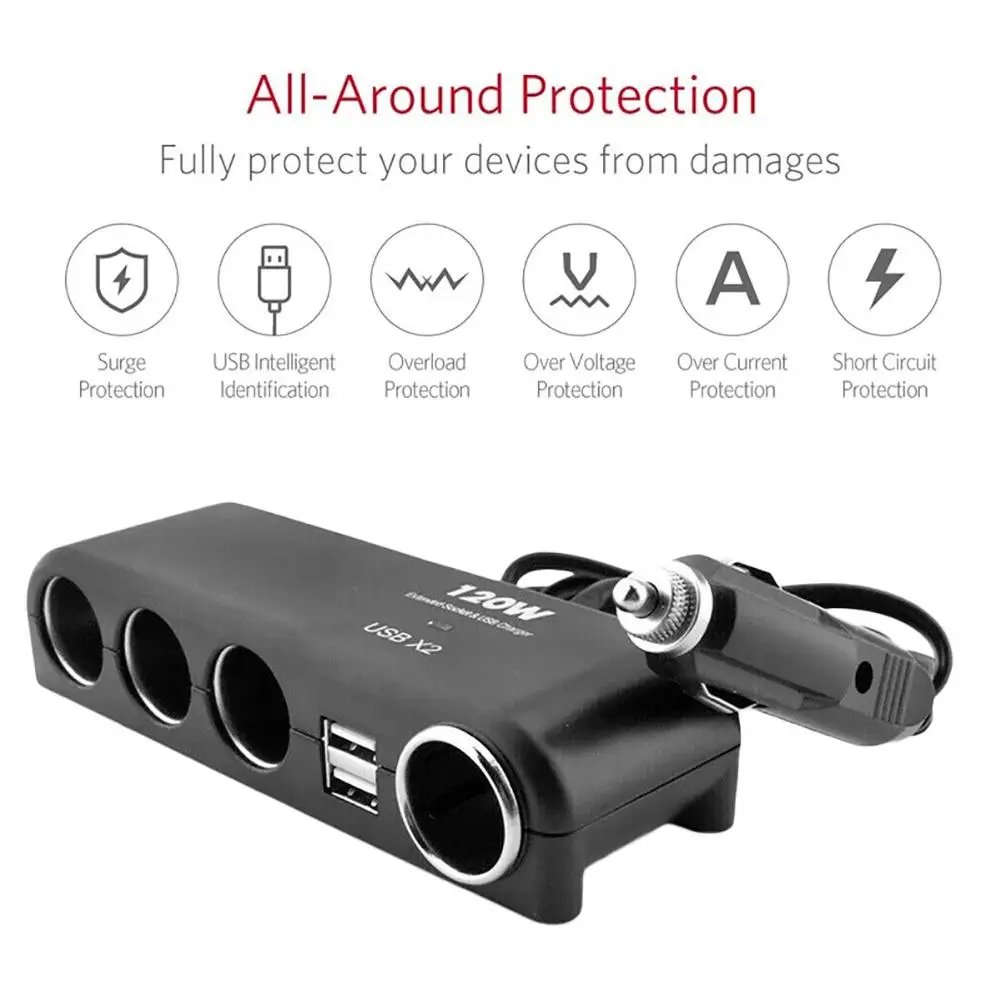 8 في 1 120 W قابس متعدد المزدوج USB سيارة مهايئ شاحن سيارة ولاعة السجائر الفاصل 4 طريقة 12/24 V شاحن يو اس بي